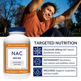Flacon de NAC 600mg de The Vitamin Shoppe sur une table