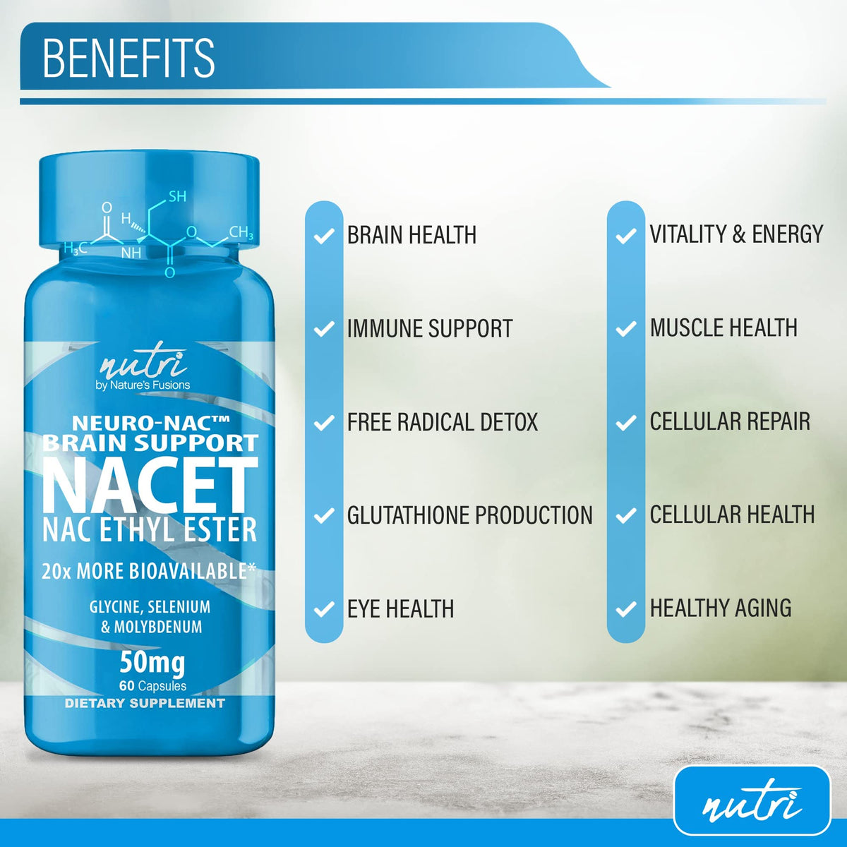 Flacon de NAC N-Acetyl Cystéine Éthyl Ester 600mg avec capsules à côté