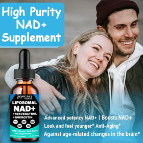 Flacon de NAD+ liquide avec arrière-plan naturel
