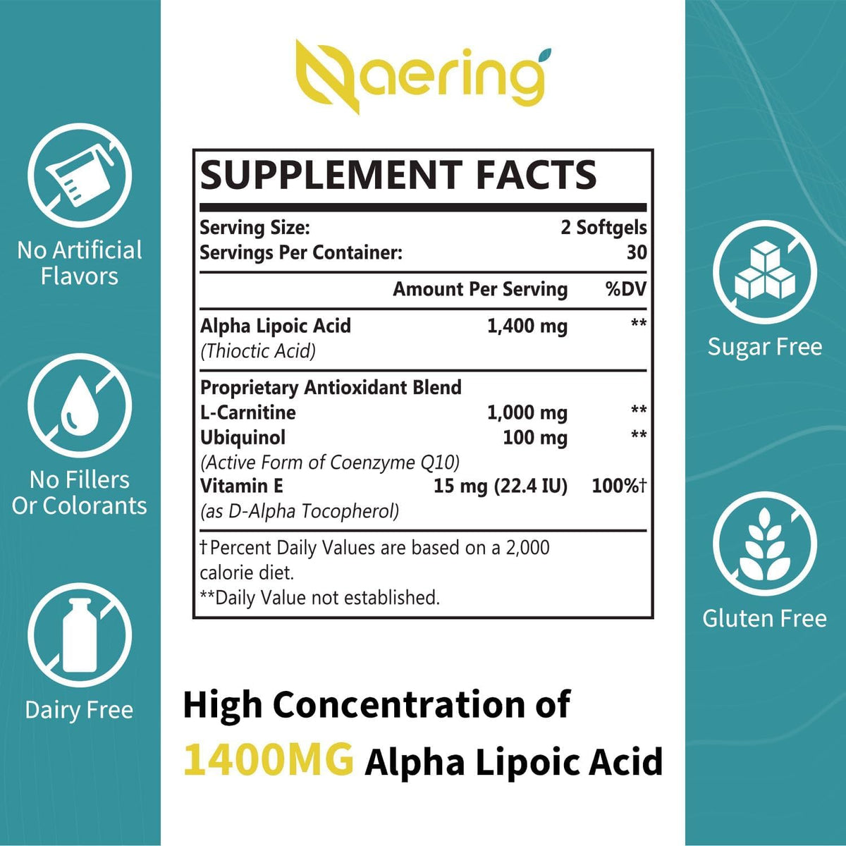 Flacon de Naering Acide Alpha-Lipoïque 1400mg