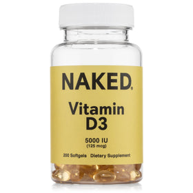 Flacon de NAKED Vitamine D3 5000 IU contenant 200 gélules