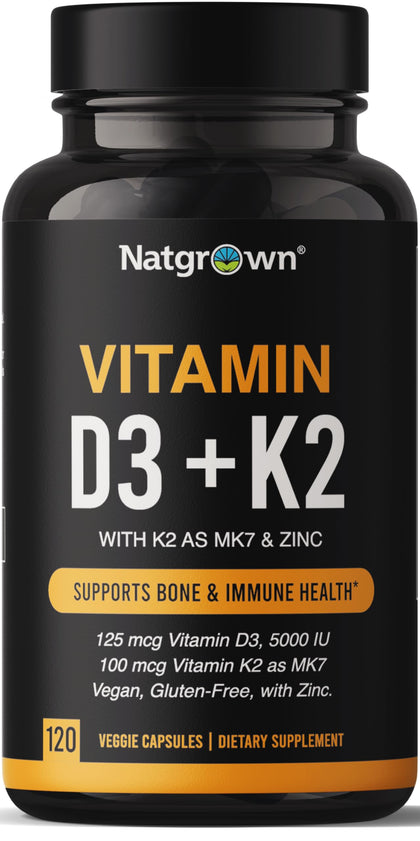 Flacon de Natgrown D3 K2 avec Zinc - 120 capsules végétales