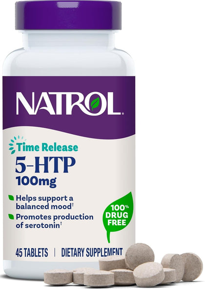 Flacon de Natrol 5-HTP 100 mg avec 45 tablettes à libération prolongée