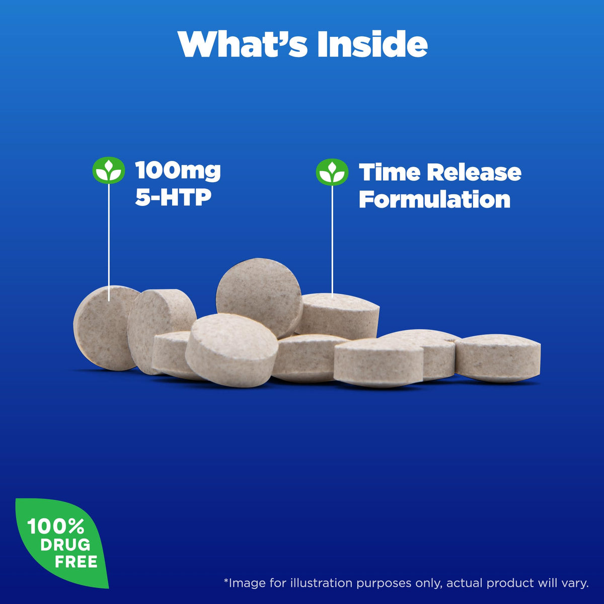 Flacon de Natrol 5-HTP 100mg ouvert avec tablettes visibles