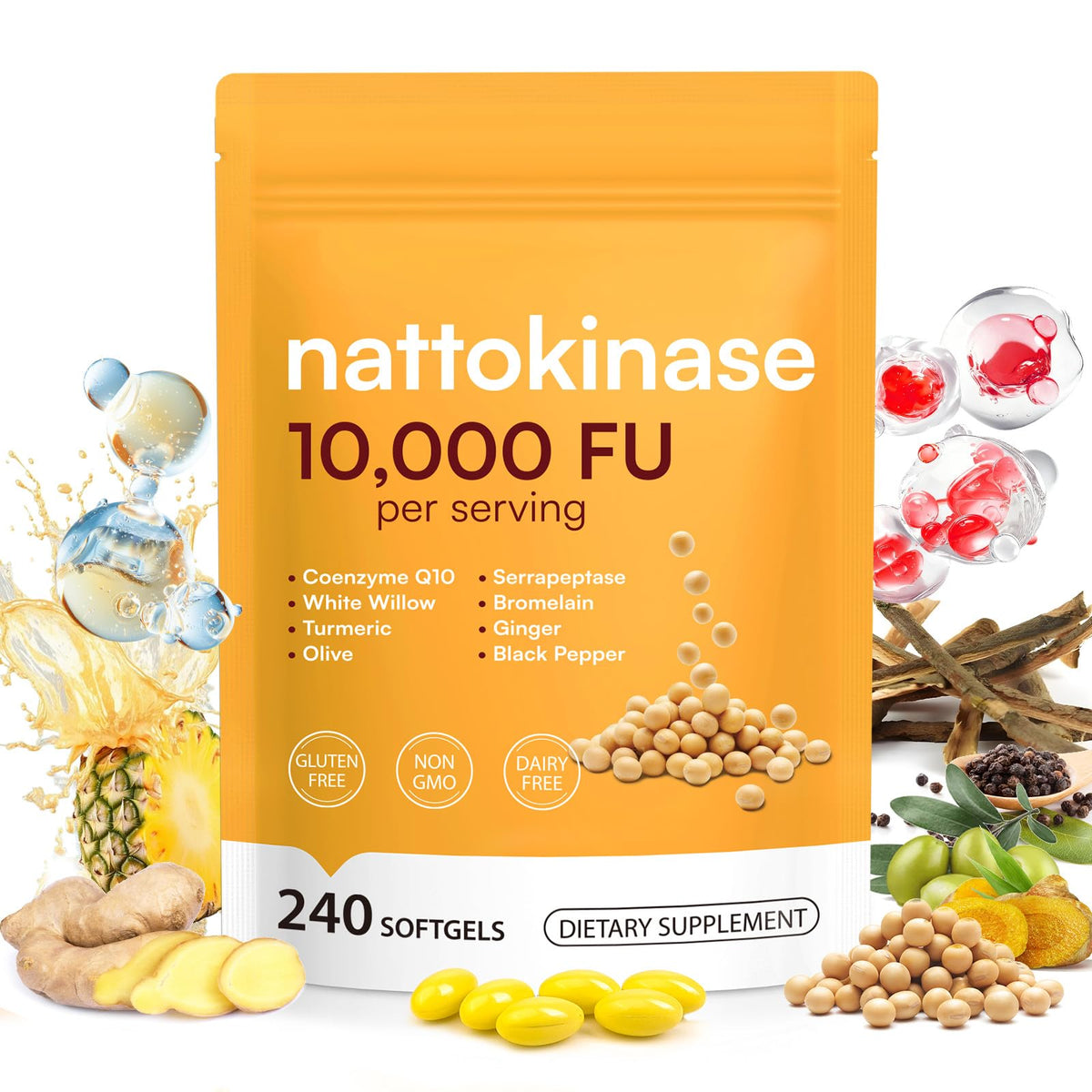 Flacon de Nattokinase 10 000 FU J&H Jasmine&Hyacinth avec 240 gélules