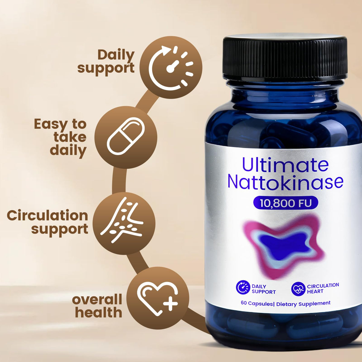 Flacon de Nattokinase zdiwond ouvert avec capsules visibles
