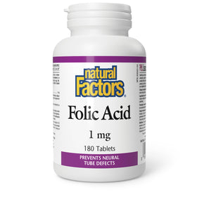 Flacon de Natural Factors Acide Folique 1mg 180 comprimés