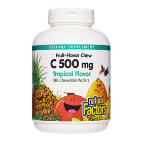 Flacon de Natural Factors Vitamine C 500 mg 180 comprimés à mâcher vue de face