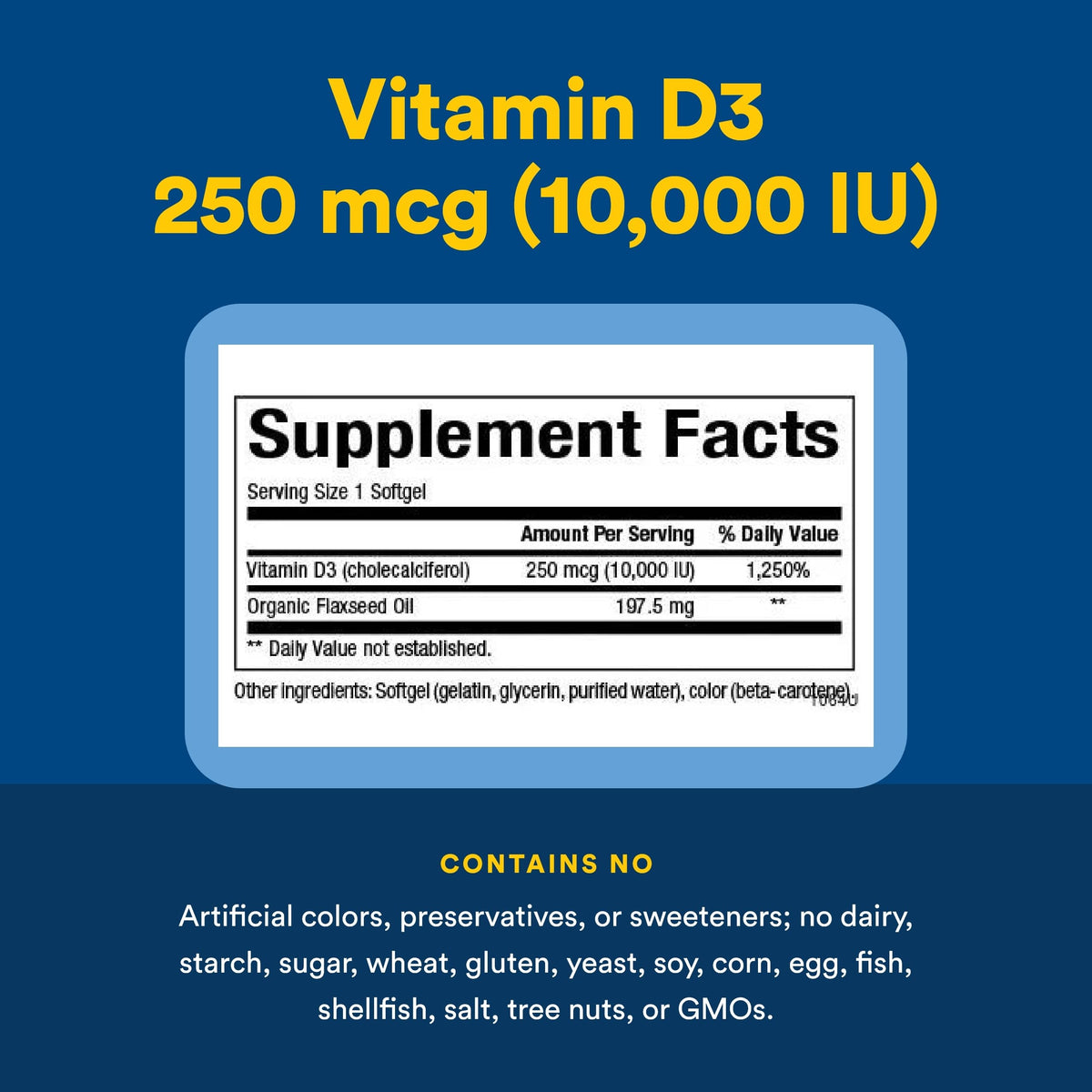 Flacon de Natural Factors Vitamine D3 250 mcg sur une table