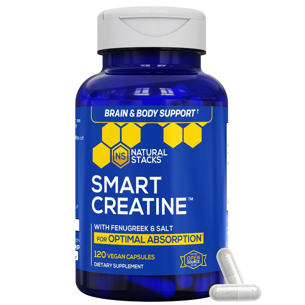 Flacon de NATURAL STACKS Smart Creatine Monohydrate 2500mg avec 120 capsules