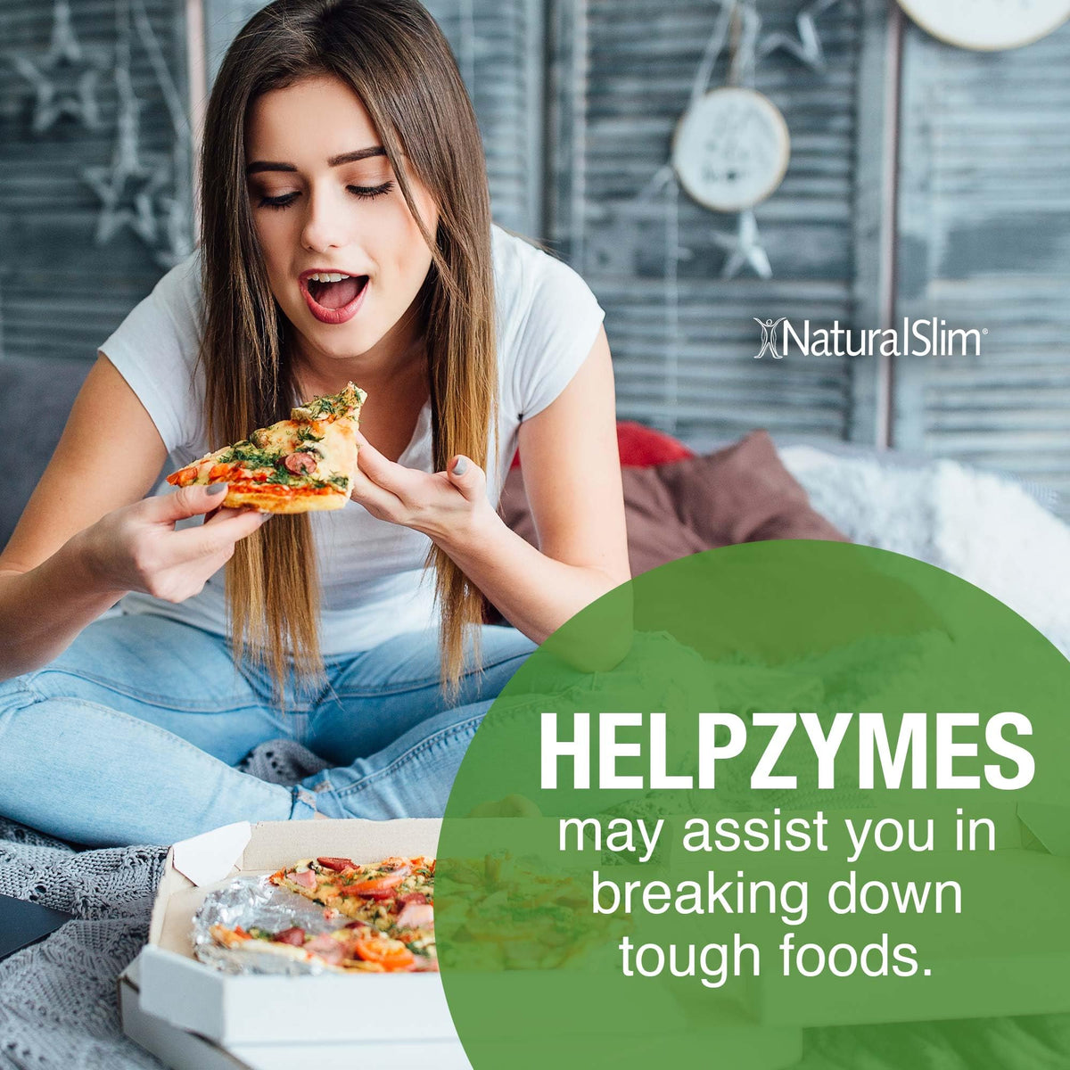 Flacon de NaturalSlim Helpzymes ouvert montrant les capsules