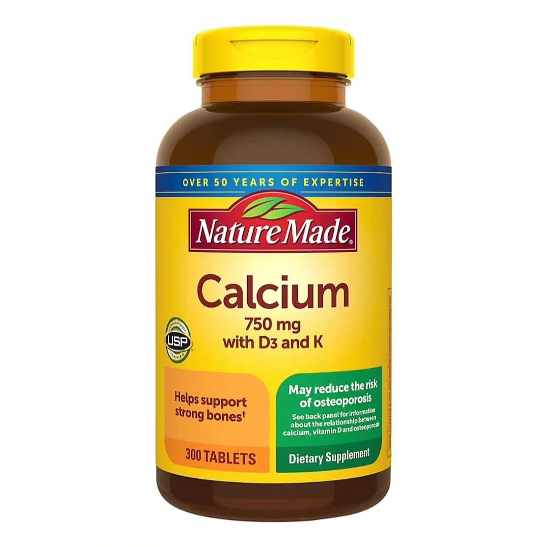 Flacon de Nature Made Calcium 750 mg avec D3 et K, 300 comprimés