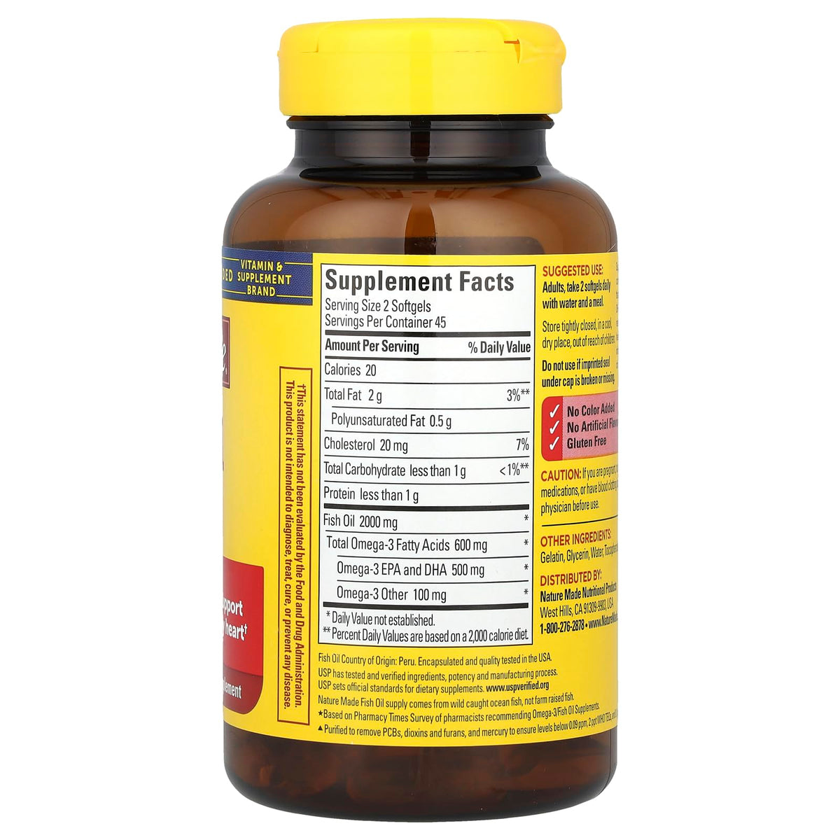 Flacon de Nature Made Huile de Poisson 1000 mg 90 gélules