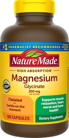 Flacon de Nature Made Magnésium Glycinate 200 mg 180 capsules