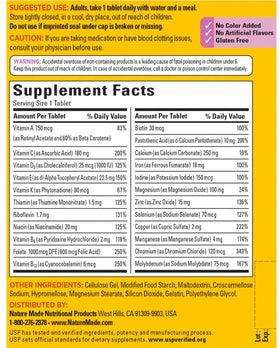 Flacon de Nature Made Multivitamines pour Femmes 300 Tablettes, étiquette détaillée