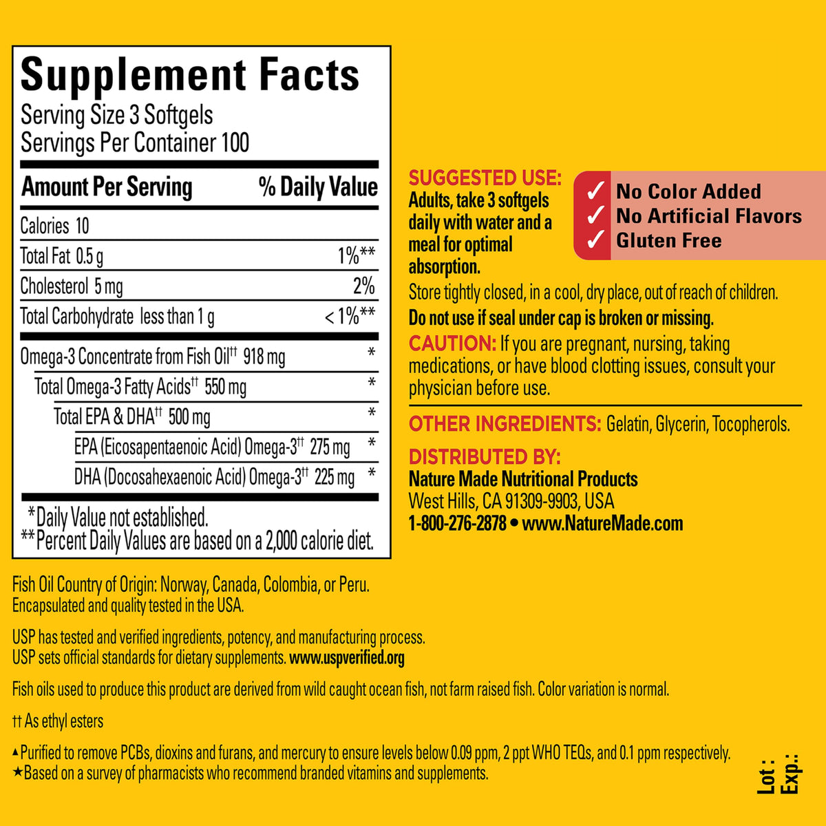 Flacon de Nature Made Omega 3 ouvert avec gélules