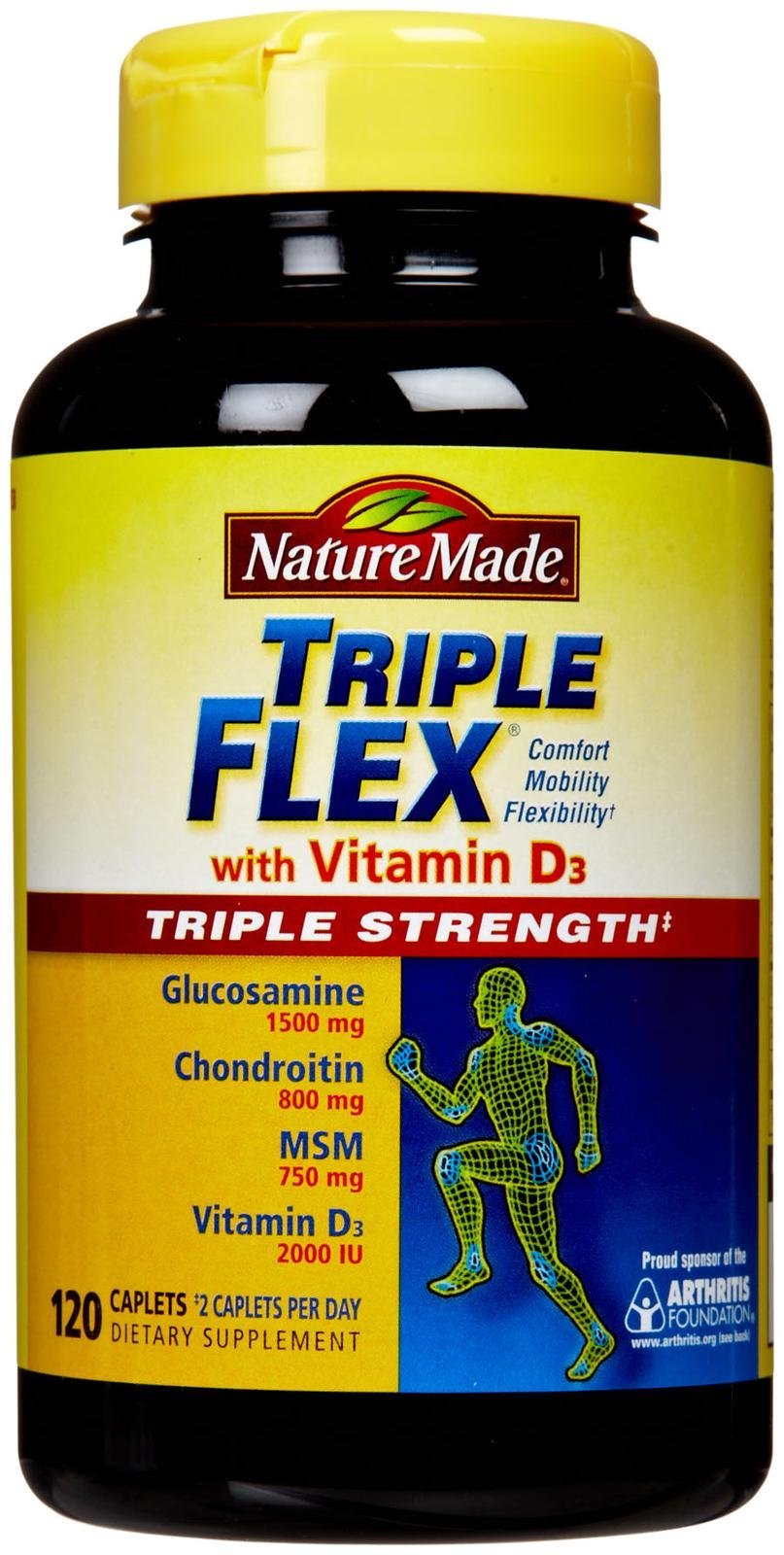 Flacon de Nature Made TripleFlex Caplets de 120 unités avec Vitamine D3