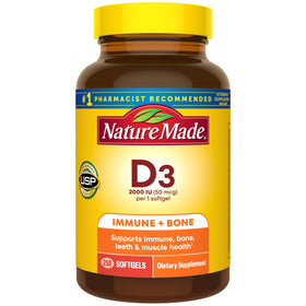 Flacon de Nature Made Vitamine D3 2000 IU 250 gélules molles