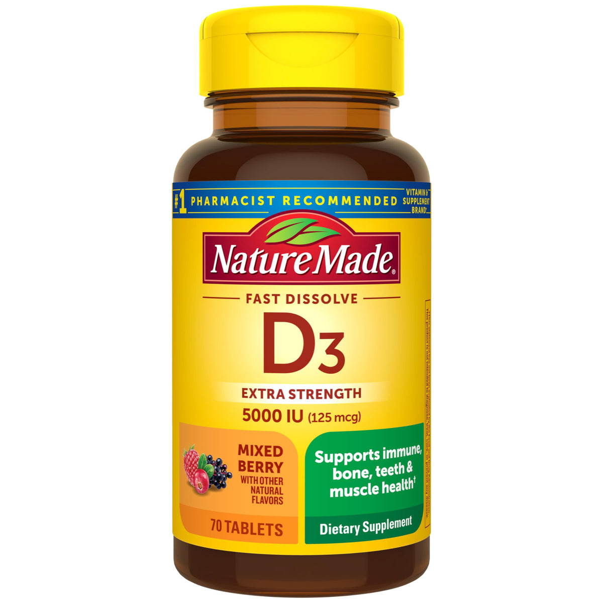 Flacon de Nature Made Vitamine D3 5000 IU 70 comprimés à dissoudre