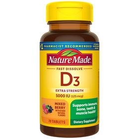 Flacon de Nature Made Vitamine D3 5000 IU 70 comprimés à dissoudre