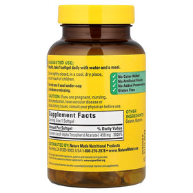Flacon de Nature Made Vitamine E 1000 IU, étiquette et dosage