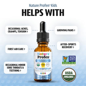 Flacon de Nature Profen Dr. Green Mom avec des herbes biologiques en arrière-plan