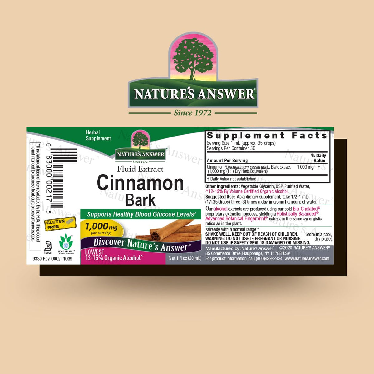 Flacon de Nature's Answer Extrait de Cannelle avec étiquette