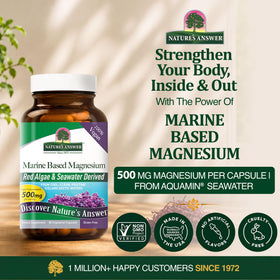 Flacon de Nature's Answer Magnésium Marin 500mg, étiquette visible