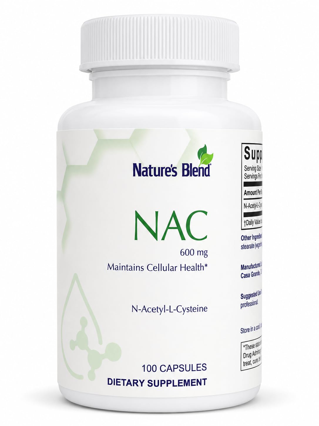 Flacon de Nature's Blend NAC 600 mg avec 100 capsules