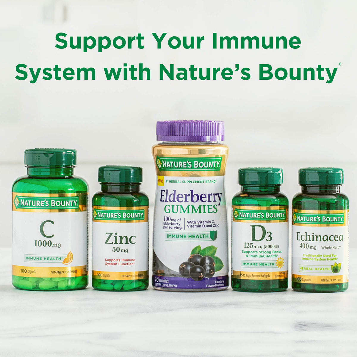 Flacon de Nature's Bounty Vitamine C ouvert avec comprimés visibles