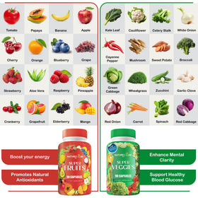 Flacon de Nature's Core Complément Alimentaire Fruits et Légumes avec étiquette visible
