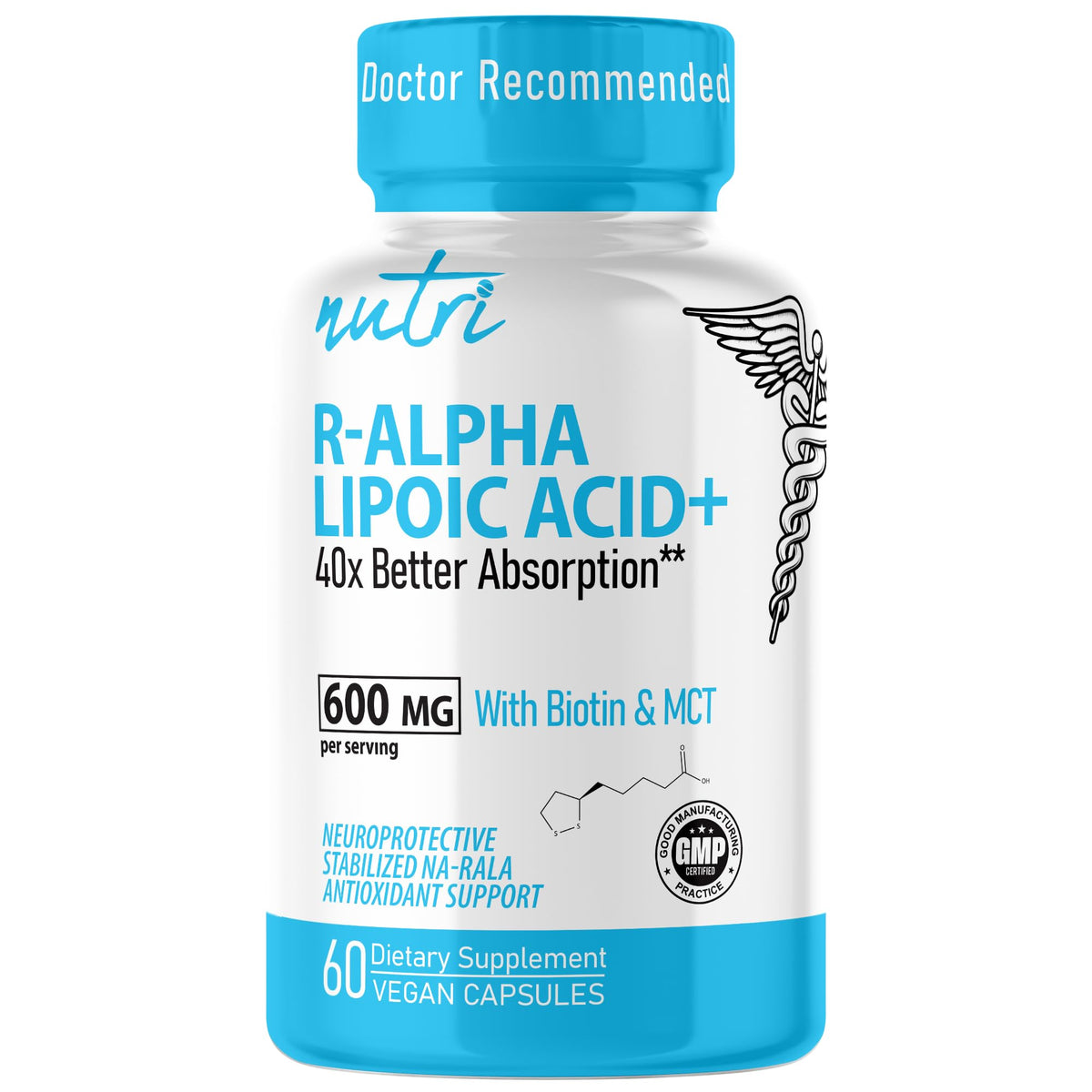 Flacon de Nature's Fusions Acide Alpha Lipoïque 600mg avec Biotine - 60 Capsules