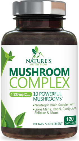 Flacon de Nature's Nutrition Complément Champignon 10 en 1 120 Capsules