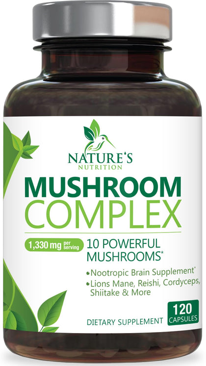 Flacon de Nature's Nutrition Complément Champignon 10 en 1 120 Capsules