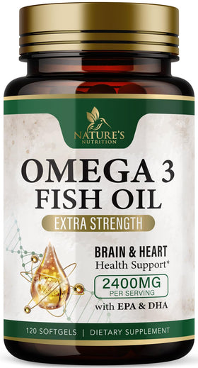 Flacon de Nature's Nutrition Omega 3 Huile de Poisson 2400mg, 120 gélules