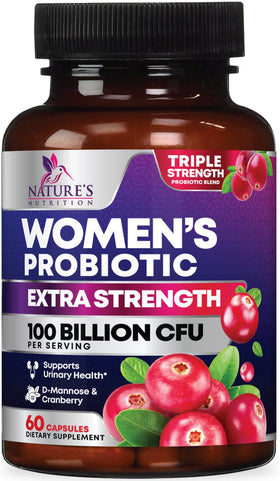 Flacon de Nature's Nutrition Probiotiques Femmes 100 Milliards CFU 60 Capsules