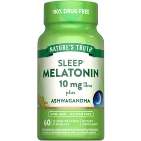 Flacon de Nature's Truth Melatonin 10mg avec Ashwagandha, 60 capsules