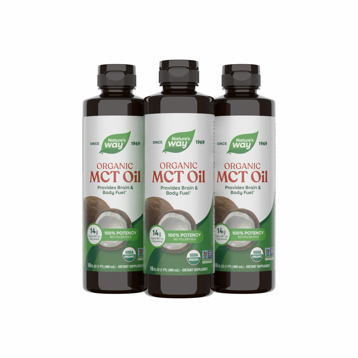 Flacon de Nature's Way Huile MCT Bio 16 fl oz vue de face