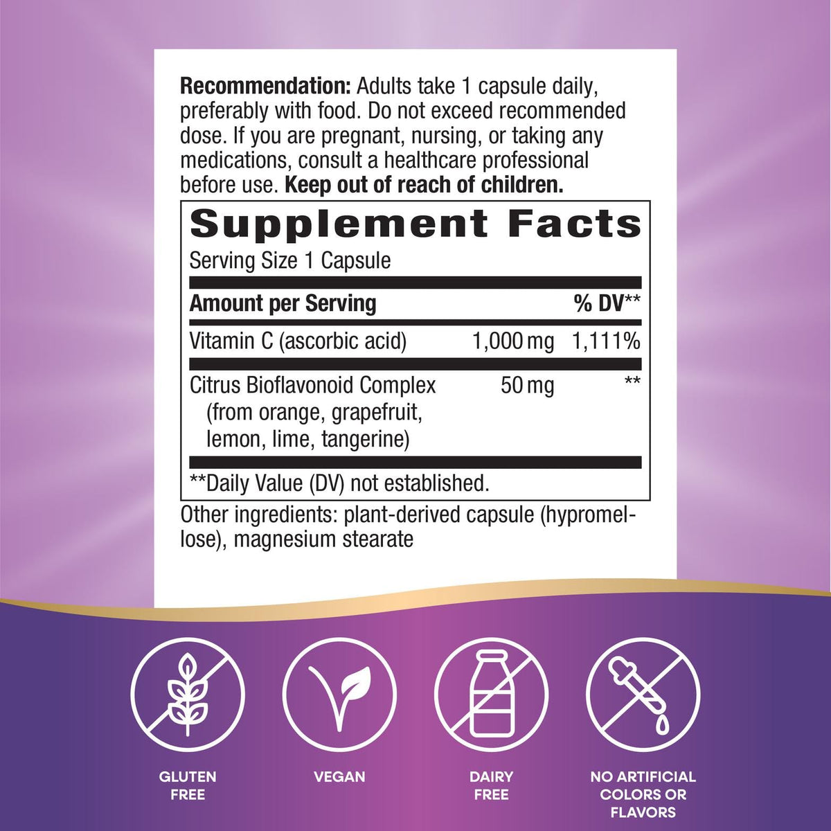 Flacon de Nature's Way Vitamine C 1000 mg ouvert avec capsules visibles