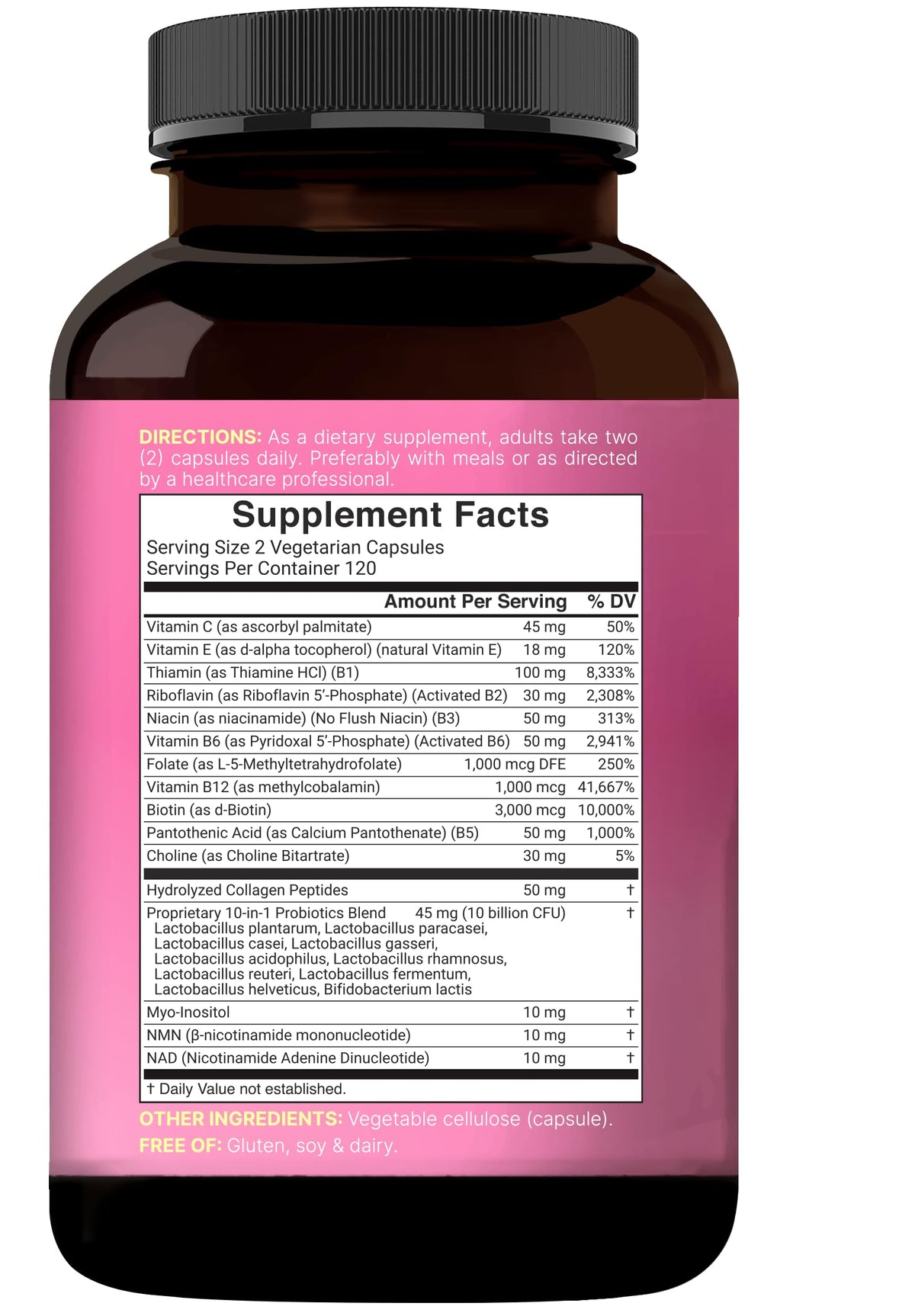Flacon de NatureBell B Complex Methylé ouvert avec gélules