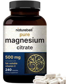 Flacon de NatureBell Citrate de Magnésium Pur 500mg, 240 capsules