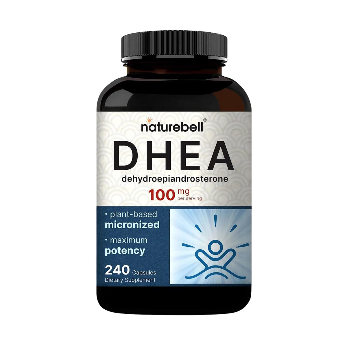 Flacon de NatureBell DHEA 100mg contenant 240 capsules