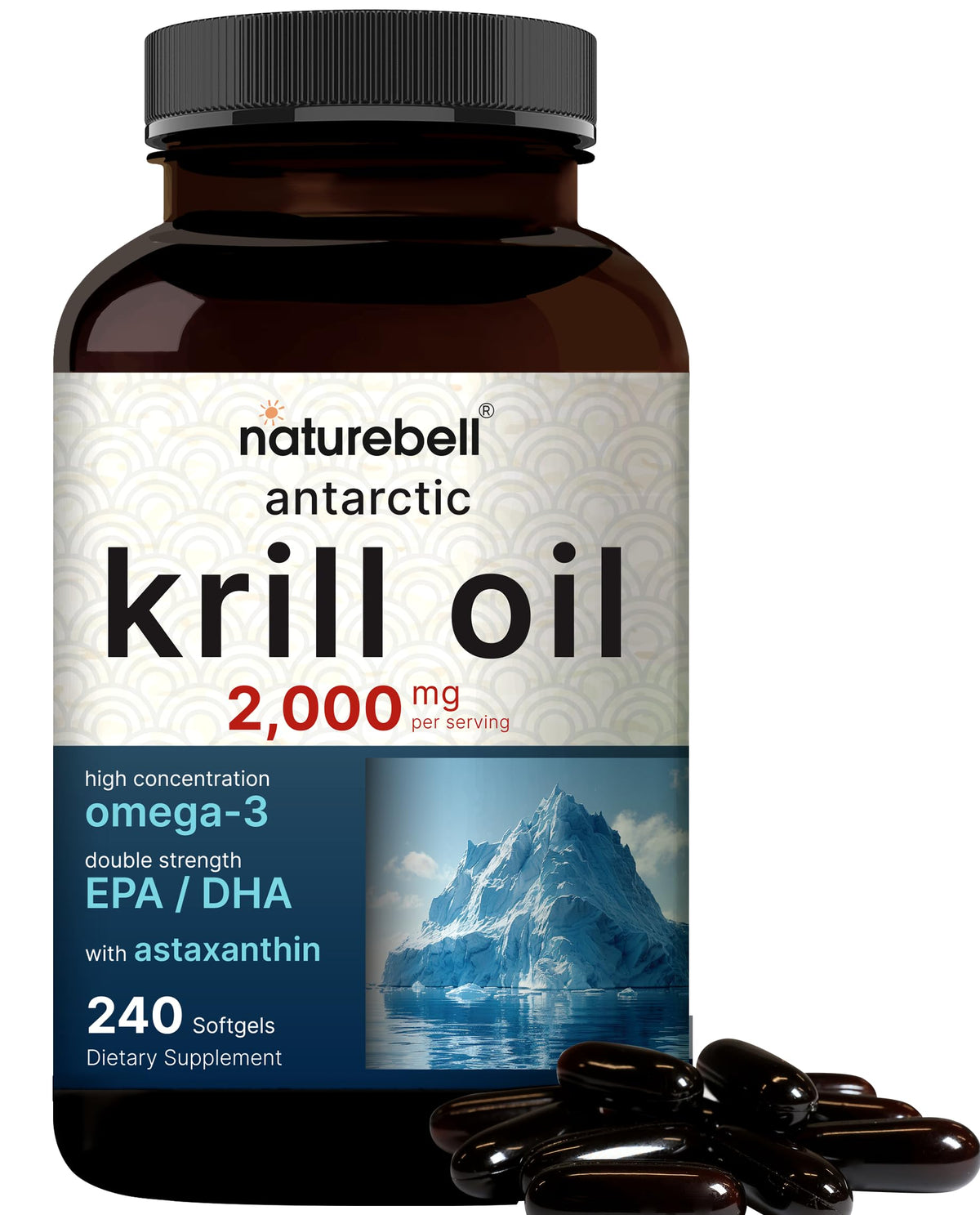 Flacon de NatureBell Huile de Krill Antarctique 2000mg avec 240 gélules