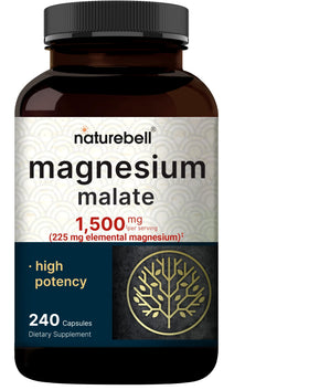 Flacon de NatureBell Magnésium Malate 1500mg 240 capsules vue de face