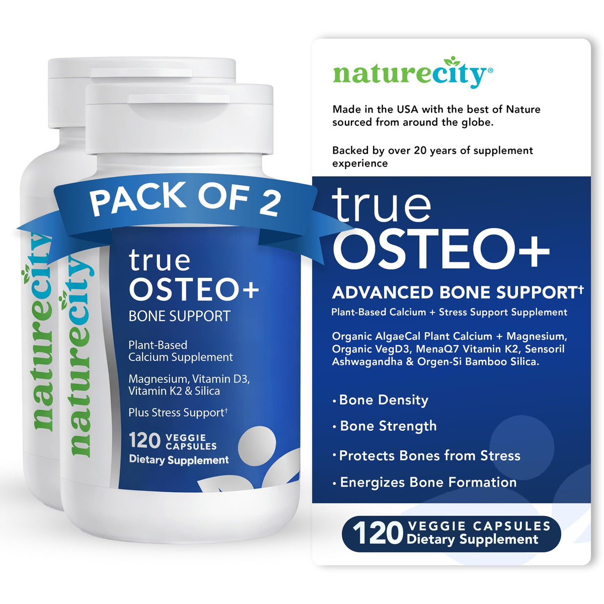 Flacon de NatureCity True-Osteo Plus 240 capsules végétales