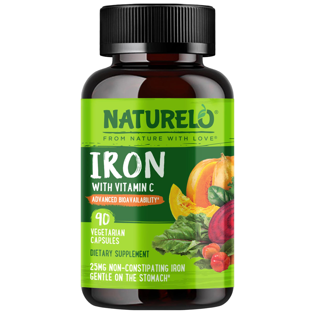 Flacon de NATURELO Fer Végétalien 90 capsules vue de face