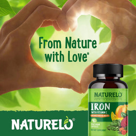 Flacon de NATURELO Fer Végétalien avec capsules à côté