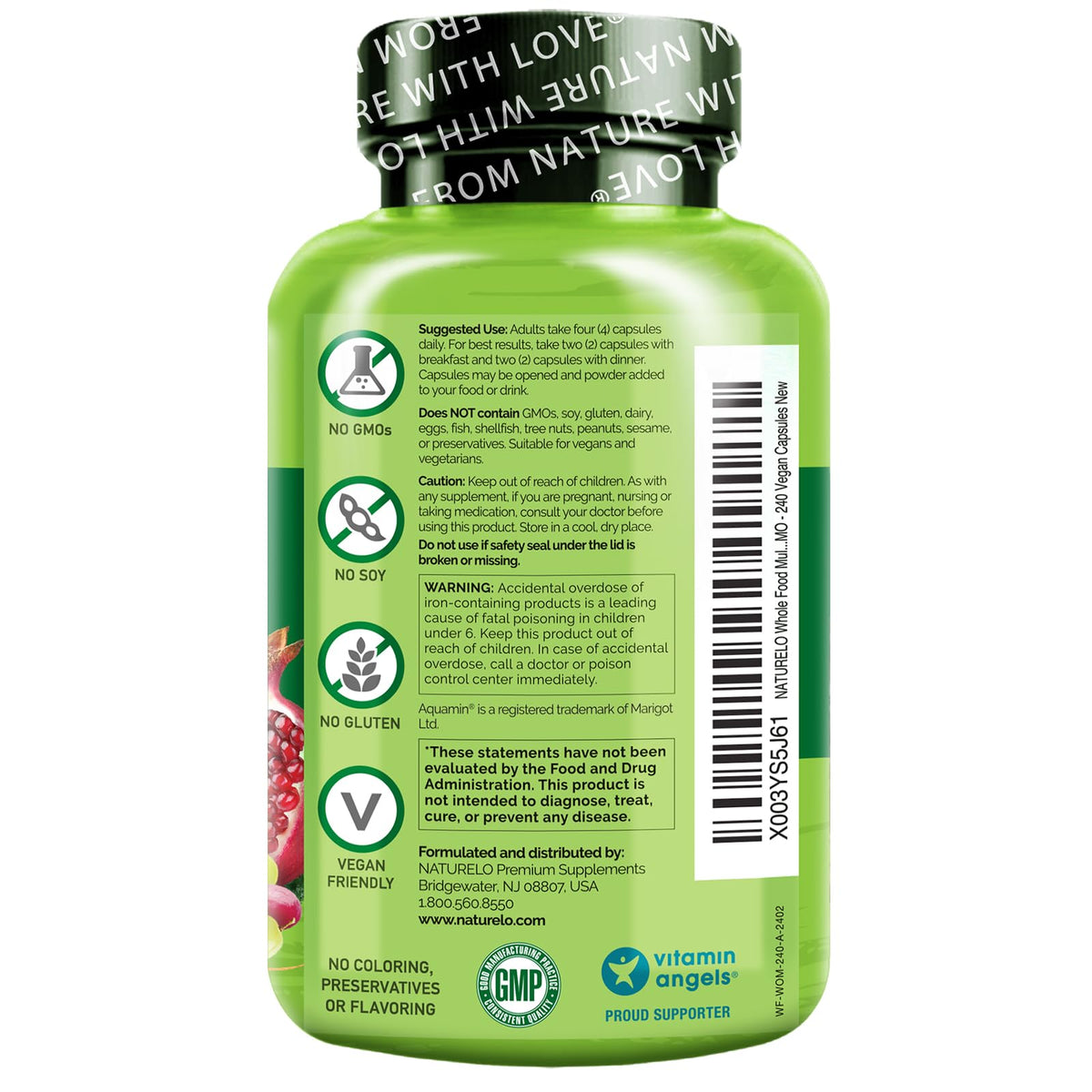 Flacon de NATURELO Multivitamines Complètes avec capsules à l'intérieur