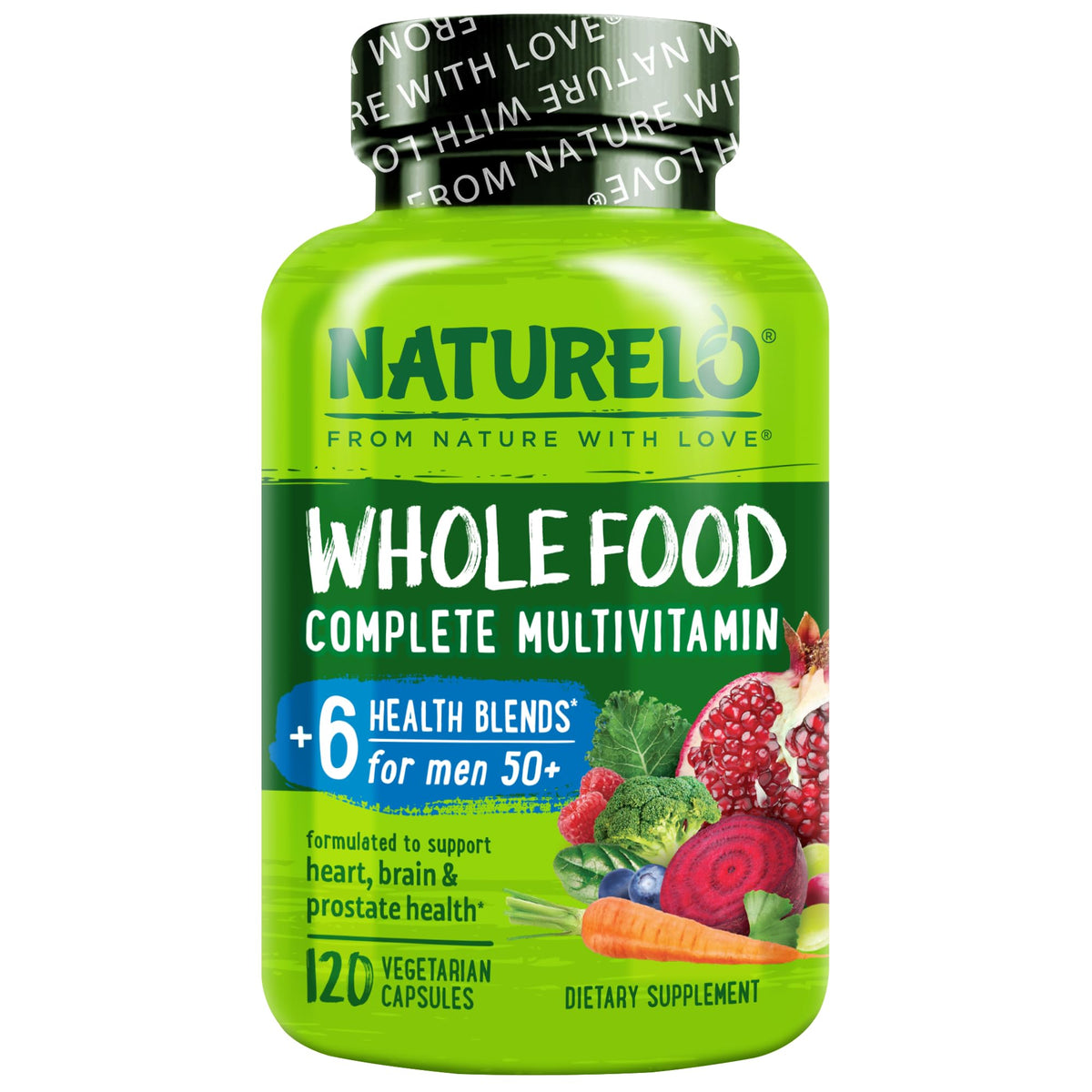 Flacon de NATURELO Multivitamines pour Hommes 50+ 120 Capsules
