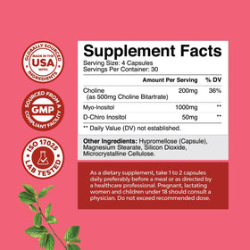 Flacon de Natures Craft Myo-Inositol et D-Chiro Inositol sur un fond naturel